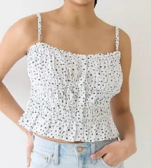 J. Crew Cinched Waist Cotton Poplin Button Up Polka Dot Tank Top White Medium thumbnail 1
