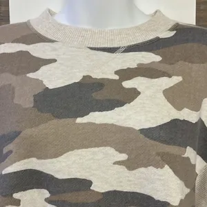 Aerie Tan Camo Crew Neck Mixed Textured Sweatshirt w/ Large Slide Slits- XS thumbnail 5