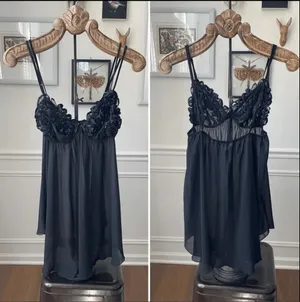 Victoria’s Secret Black Teddy Neglige Lingerie L thumbnail 2