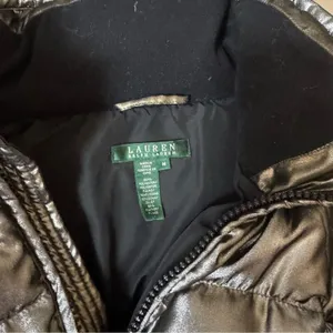 Lauren Ralph Lauren Womens M Gray Silver Belted Down Puffer Jacket Shiny thumbnail 7
