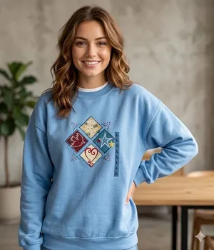 New Vintage M&C Sportswear Womens Size Large Blue Sweatshirt Patriotic Patchwork thumbnail 1