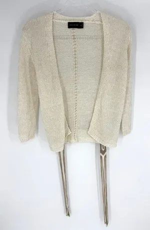 The Limited Cream Linen Metallic Open Front Cardigan Macrame‎ Fringe Belt XS thumbnail 1
