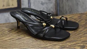Marc Fisher Strappy Baizel Heeled Sandal MLBAIZEL Black Leather 9.5M thumbnail 1