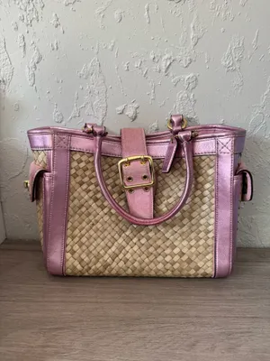 Coach Vintage 2004 Pink Straw Tote Bag - Style 4419 thumbnail 3