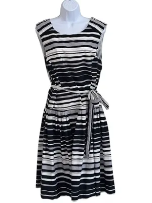 Robbie Bee Striped Belted Fit & Flare Dress Size 12 thumbnail 3