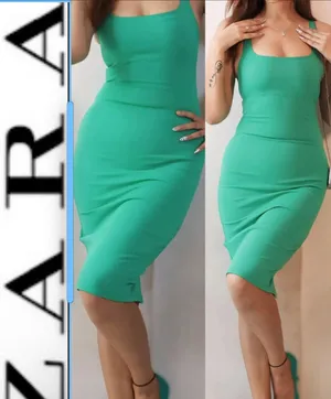 Zara green bodycon Tank Sleeveless back slit midi dress size M thumbnail 2
