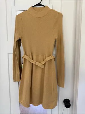 Free People French Girl Mini Dress Gold Shimmer Size Medium thumbnail 2