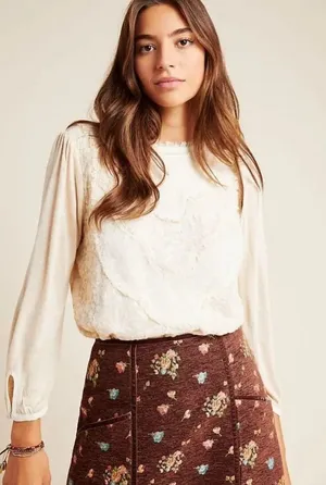ANTHROPOLOGIE‎ Tiny M Medium Top Finja Embroidered Blouse Romantic Victorian thumbnail 1