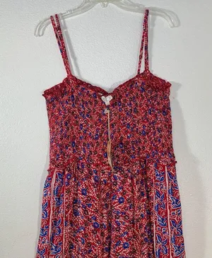 Fat Face Red Natalie Meadow Floral Milkmaid Cottagecore Wide Leg Jumpsuit Sz 12 thumbnail 5