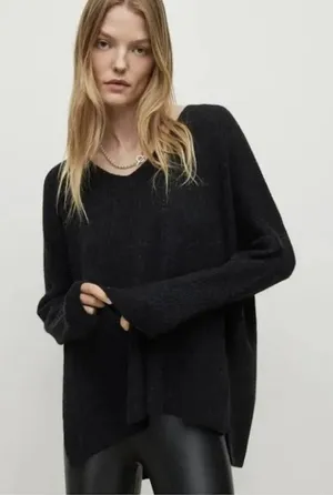 All‎ Saints Rhoda V Neck Sweater Alpaca Wool Blend Black Size small thumbnail 1