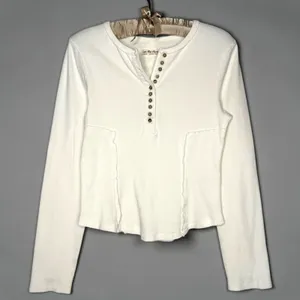 Free People We The Free M Henley Long Sleeve Top Ivory Casual Stretch thumbnail 2