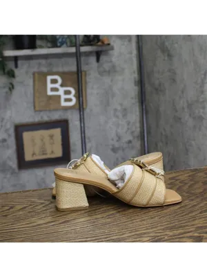 NWT A New Day Kathleen Raffia Buckle Block Heels 92611276 Beige Brown 6.5M thumbnail 10