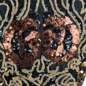 Vintage 90s‎ Black Tie Silk Beaded Metallic Sequin Open Front Vest Gold Bronze thumbnail 8