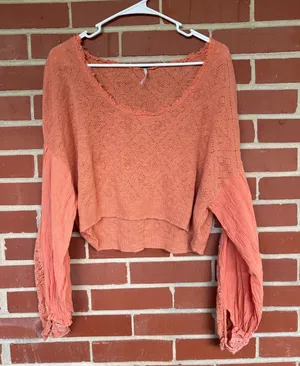 Free People Puff Sleeve Blouse Orange thumbnail 1