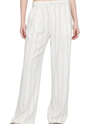 GAP 365 High Rise Linen-Blend Trousers Off White Stripe Size 2 New thumbnail 1