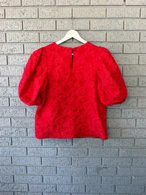 Tuckernuck Hyacinth House Noelle Blouse Red Jacquard Floral Size Medium thumbnail 5