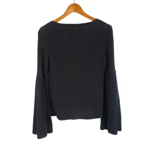 Free People Damsel Knit Black Sweater Top Bell Sleeve V-neck Size S thumbnail 5