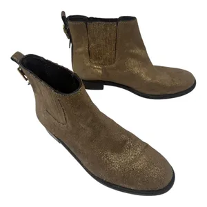 Tory Burch Bronze Gold Shimmer Suede Ankle Boots Size 7 thumbnail 4