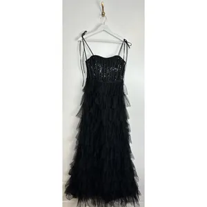 MAC DUGGAL Sequin Bustier Tier Tulle Gown in Black Size US 6 thumbnail 3