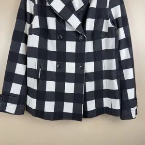 Banana Republic Women’s Plaid Black White Double-Breasted Pea coat Office Size S thumbnail 2