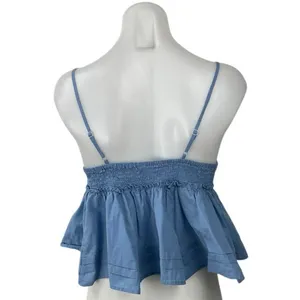 BP. Blue Lace Eyelet V Neck Sleeveless Crop Babydoll Peplum Camisole Tank Top S thumbnail 4