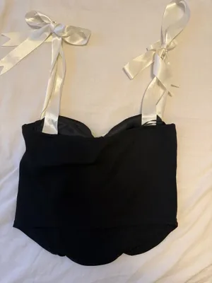 Pretty Garbage Black Corset Top With White Ribbon Bows thumbnail 2