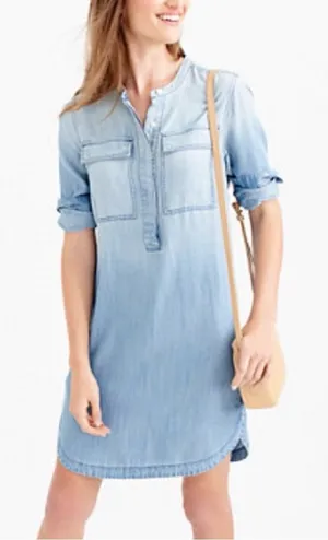 J Crew chambray Light Wash Denim Shirt Dress Sz M thumbnail 1