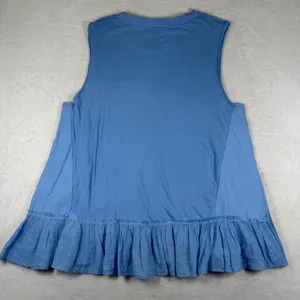 Pilcro Anthropologie Blue Sleeveless Peplum Button Side Swiss Dot Top M thumbnail 8