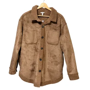 Maurices Womens Brown Faux Suede Sherpa Lined Shacket Jacket Large L thumbnail 2