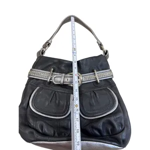 B. Makowsky Womens Black & Silver Leather Hobo Handbag Purse SKU 7813 thumbnail 5