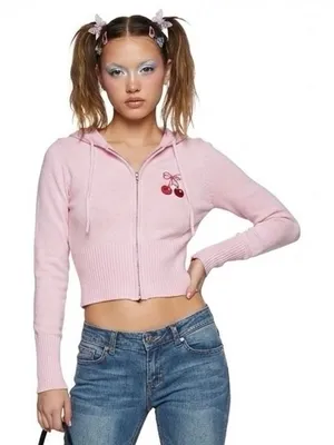 Orange Kiss NWT Womens Y2K Cherry Embroidered Cropped Jacket Pink‎ Kidcore Girly Size M thumbnail 1