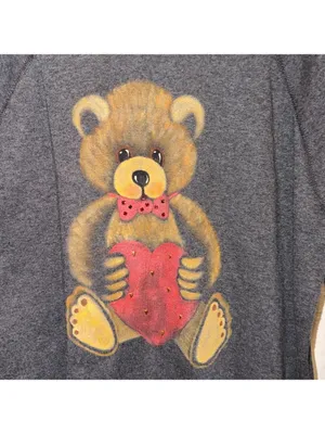 Vintage Y2K Teddy Bear with Heart Painted Sweater 90s 80s cottagecore granny thumbnail 3