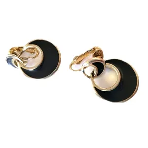 Vintage Retro Boho Black Half Moon Clip-On Statement Earrings Costume Jewelry thumbnail 1