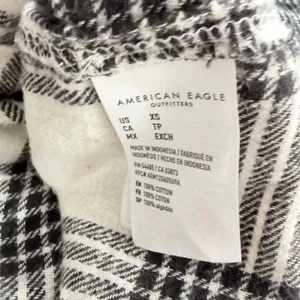 American Eagle Flannel Shirt XS Black White Plaid Cropped Button Down Cabincore thumbnail 7