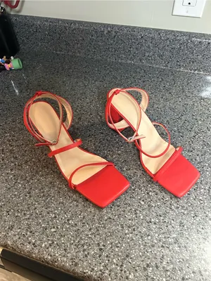 SHEIN Red Strappy Square Toe Block Heels thumbnail 6