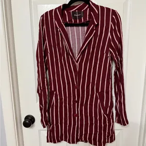Reformation Graphite Blazer Dress in Kismet burgundy‎ red striped button front 2 thumbnail 2