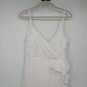 Lulus White Shimmer Sleeveless Ruffle Wrap Midi‎ Dress Size Medium LWD thumbnail 4