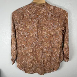 J Jill Womens Size XLTall‎ Brown Paisley Boho Tunic Top Long Sleeve Viscose thumbnail 4