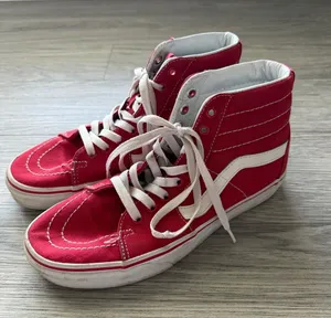 Vans Red High-Top Sneakers with White Side Stripe Size 8.5 thumbnail 1