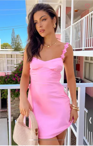Beginning Boutique Pink Lace Dress with Floral straps size 2 thumbnail 1