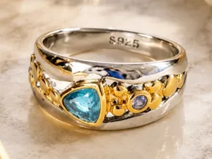 NEW Sterling Silver Ring with Blue Topaz & Tanzanite Simulated Stones Size 7 thumbnail 1