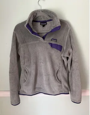 Patagonia Sz L Women Pullover Quarter Snap Fleece Sweatshirt Gray‎ Polartec thumbnail 1