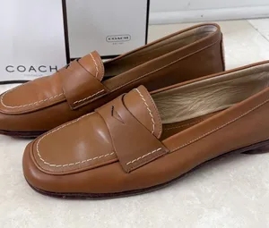 Coach Shari Nappa Camel Natural Tan Vacchetta Leather Slip On Penny Loafer 7.5 B thumbnail 1
