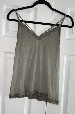 American Eagle Soft & Sexy Rib Cami Womens‎ Size S Green Lace Trim Boho Tank Top thumbnail 1