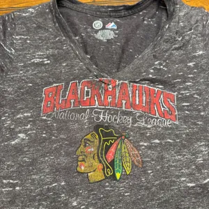 Majestic Chicago‎ Blackhawks NHL V-Neck T-Shirt Women's Large thumbnail 2