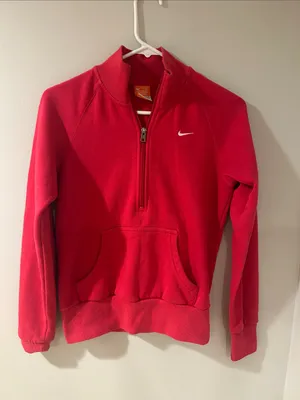 Nike Women's Hot Pink Quarter-Zip Pullover with Kangaroo Pocket thumbnail 1