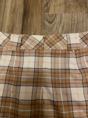 Sans Souci Lurex Plaid Mini Skirt with Front Slit - Beige & Cream Size Medium thumbnail 8