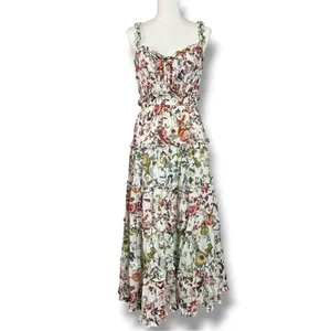 Anthropologie Sleeveless Square-Neck Ruffle Tiered Midi Dress Floral Medium thumbnail 8