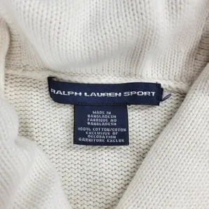 Ralph Lauren Sport Shawl Collar Sweater Womens Small White Preppy Blue Pony thumbnail 4