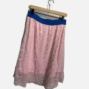 LuLaRoe‎ Lola Pink Floral Lace Midi Skirt Blue Elastic Waistband Large Womens thumbnail 2